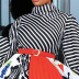 Printing Pleated Stripes High Neck Long Sleeve Dress With Belt NSGML111102