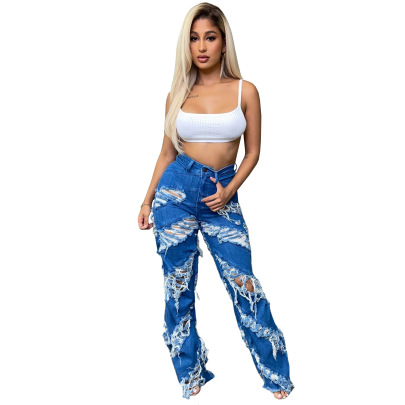Wave Ripped Torn Jeans NSSZC111168