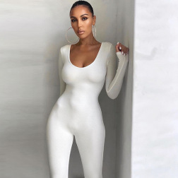 Low-neck Tight-fitting Long-sleeved High-waist Solid Color Jumpsuit NSYOM111180
