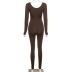 Low-Neck Tight-Fitting Long-Sleeved High-Waist Solid Color Jumpsuit NSYOM111180