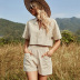 V-Neck Short-Sleeved Top Casual Loose Shorts Pocket 2 Piece Suit NSDF111245