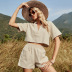V-Neck Short-Sleeved Top Casual Loose Shorts Pocket 2 Piece Suit NSDF111245