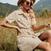Solid Color Lapel Single-Breasted Pockets Short-Sleeved Loose Lace-Up Dress NSDF111246