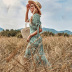 V-Neck Short Sleeves Lace-Up High Waist Print Floral Dress NSDF111257