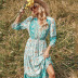V-Neck Long Sleeve Print Loose Floral Dress NSDF111258