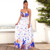 Printed Lace Stitching Slim Backless High Waist Dress NSHYG111303