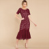 Solid Color Embroidery Lace Backless Fishtail Dress NSHYG111312