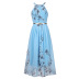 Sleeveless Lace Waist Floral Printed Dress With Belt NSHYG111320