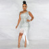 One-Shoulder Sequins Fringed Irregular Slit Prom Dress NSCYF111353