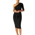 Solid Color Oblique Shoulder Mid-Length Dress NSPHG111356