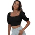 Square Collar Solid Color Backless Straps Cropped Top NSYSQ111379
