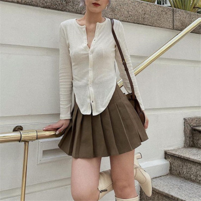 Solid Color Single-breasted Irregular Waist Slim Long-sleeved Cardigan  NSBJD111407