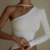 irregular slanted shoulder slim lace-up bottoming shirt NSBJD111419