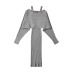 solid color One-shoulder long-sleeved tops and backless slip dress two-piece set NSXDX137524