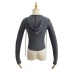 Zipper Hooded Fishbone Line Slim Drawstring crop sweatshirt NSXDX137537