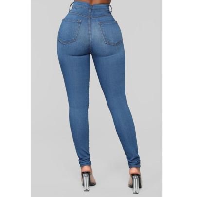 Solid Color High Waist Elastic Slim-fit Jeans NSGJW137545