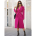 solid color mid-length long sleeve lapel over the knee lace up coat NSHNF137550