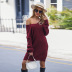 solid color large V-neck long sleeve mid-length sweater NSHNF137551