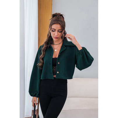 Solid Color Long Sleeve Single-breasted Lapel Crop Coat NSHNF137556