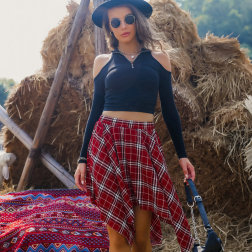 Punk Style Irregular Hem High Waist Plaid Skirt NSHNF137557