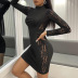 solid color tight-fitting hollow see-through long-sleeved dress NSHNF137559