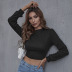 solid color round neck long-sleeved open-back strappy crop top NSHNF137561