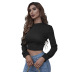 solid color round neck long-sleeved open-back strappy crop top NSHNF137561
