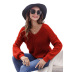 solid color long-sleeved V-neck loose sweater NSHNF137563