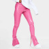 Pantalones de cuero de PU con corte de bota y abertura lateral de color sólido ajustados y elásticos NSLHC137580