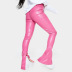 solid color tight-fitting high-elastic bootcut side slit PU leather pants NSLHC137580