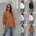 round neck loose strapless solid color pullover sweater NSWJY137592