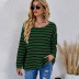striped print pullover loose color matching round neck sweater NSWJY137593