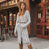 loose striped color matching long sleeve knitted cardigan NSWJY137594