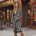 loose striped color matching long sleeve knitted cardigan NSWJY137594