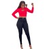 high waist high elastic straight slim-fit pants NSGJW137624