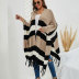 stripes printed tassel stitching knitted cardigan shawl NSWJY137633