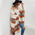 stripes printed tassel stitching knitted cardigan shawl NSWJY137633