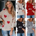 loose love print V-neck pullover long-sleeved sweater NSWJY137634