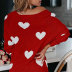 Suéter suelto de manga larga con cuello en V y estampado de amor NSWJY137634