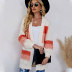 contrast color stitching mid-length loose knitted cardigan NSWJY137635