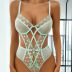 solid color see-through hollow open back lace embroidery one-piece underwear NSSSW137647