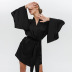 solid color lace-up satin long sleeve wrap nightgown NSMSY137656