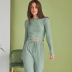 solid color slim knitted pit strip long-sleeved top and trousers loungewear can be worn outside NSMSY137663