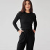 solid color slim knitted pit strip long-sleeved top and trousers loungewear can be worn outside NSMSY137663