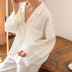 blusa de manga larga con solapa de algodón y lino de color sólido y pantalones sueltos para las piernas ropa de descanso que se puede usar afuera NSMSY137664
