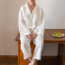 blusa de manga larga con solapa de algodón y lino de color sólido y pantalones sueltos para las piernas ropa de descanso que se puede usar afuera NSMSY137664
