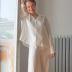 solid color cotton and linen lapel long sleeve top and loose leg trousers loungewear can be worn outside NSMSY137664