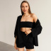 solid color wrap chest underwear strapping cardigan shorts three-piece pajamas NSMSY137665