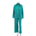 solid color pleated lapel shirt and loose pants pajamas NSMSY137666