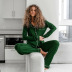 loose knitted green long sleeve striped stitching trousers loungewear NSMSY137669
